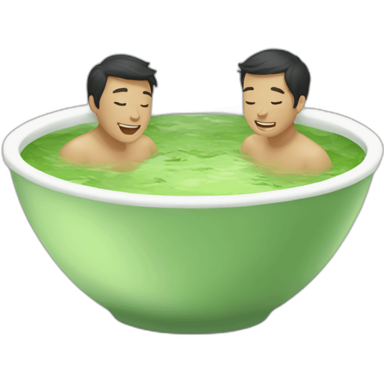 three men bathing in the cup of green tea emoji