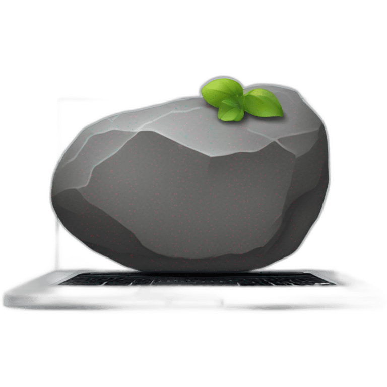 Rock using small apple laptop on side emoji