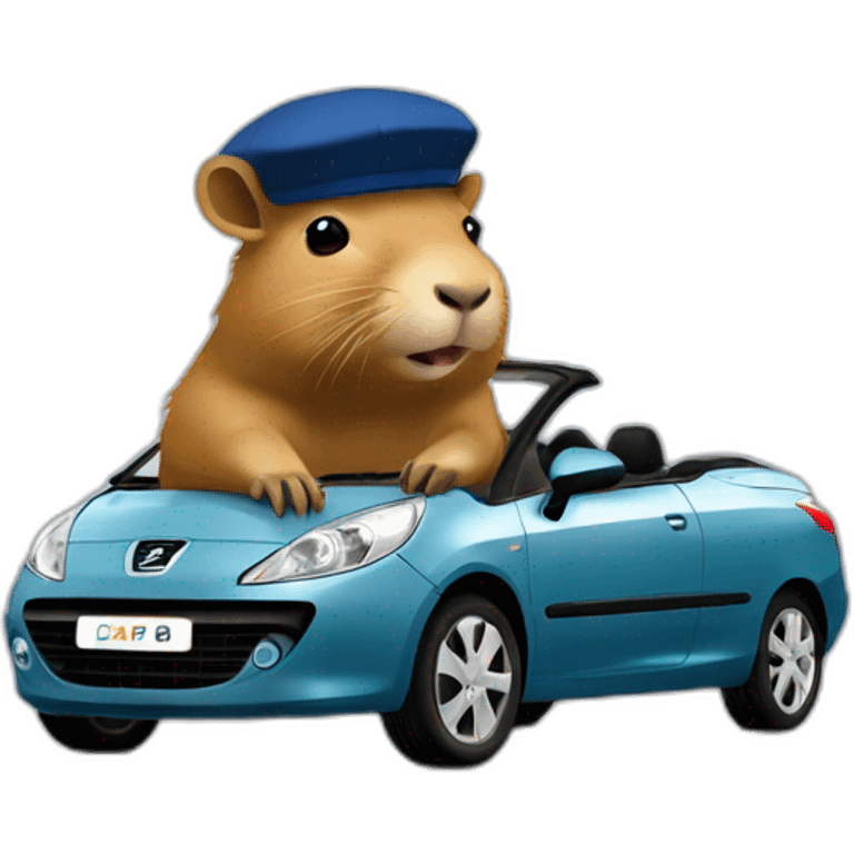 capybara with a beret in a peugeot 207 coupé cabriolet emoji