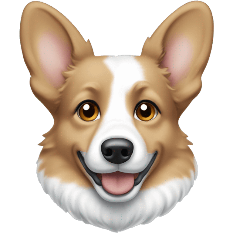 Merle corgi with tan points, a half white face and blue eyes emoji