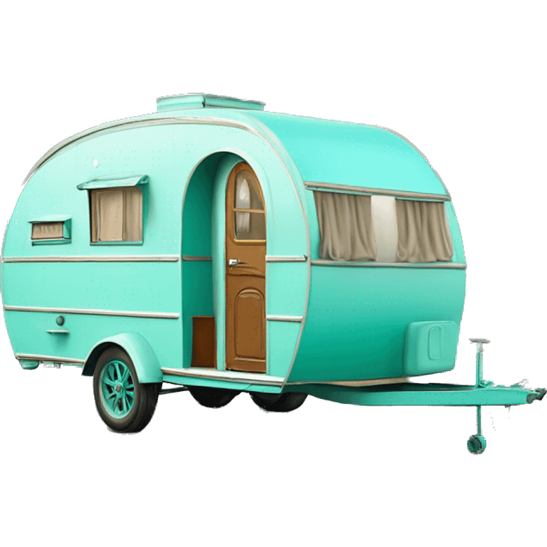 Realistic tiffany blue vintage round gypsy caravan wagon camper emoji