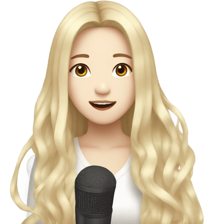 korean woman with long blonde hair, singing, kpop style emoji