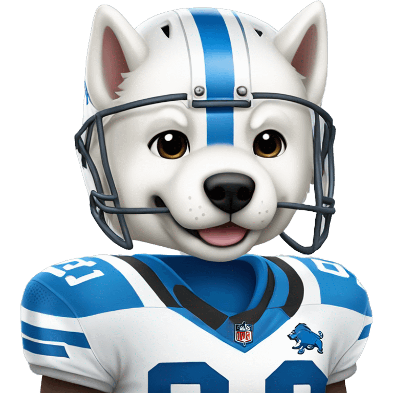 white husky wearing detroit lions football helmet and holding football emoji