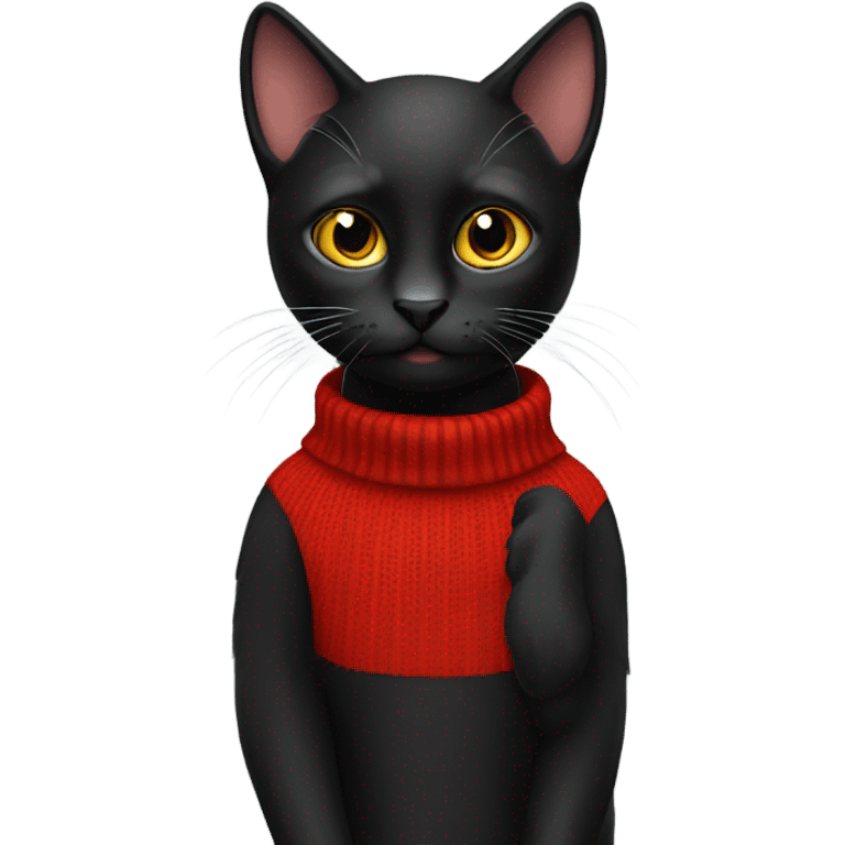 Black cat wearing a red jumper emoji