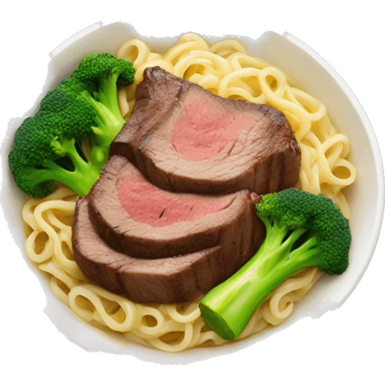 steak noodles with broccoli emoji