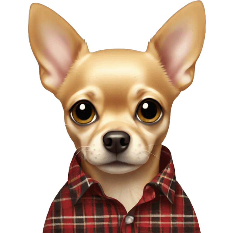 Golden Chihuahua wearing a red and black plaid shirt emoji