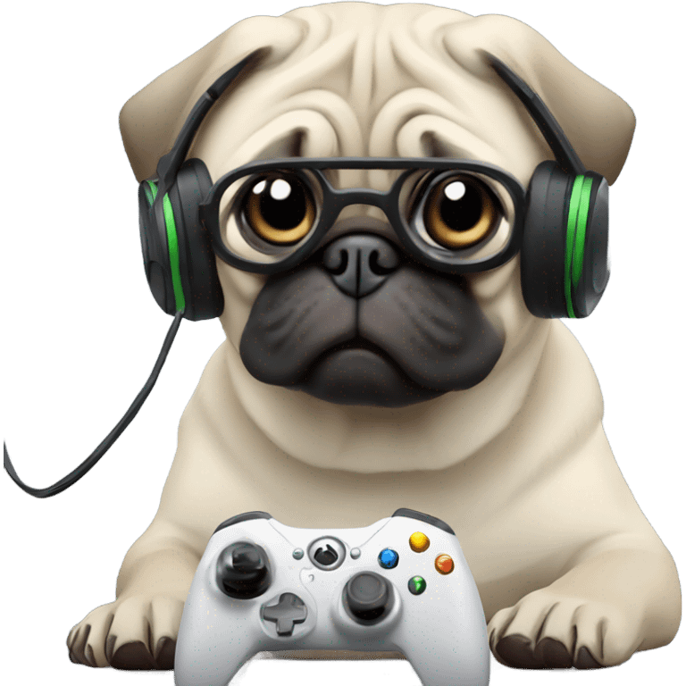 Pug playing Xbox with headset on emoji