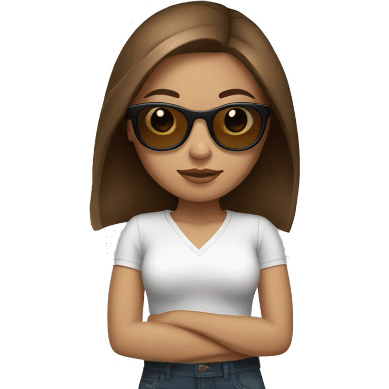 girl avatar with brown hair and white skintone with sunglasses emoji