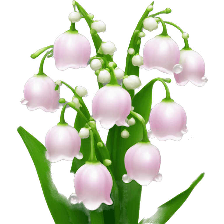 Bush of light pink Lily of the valley flowers with dewy water droplets emoji