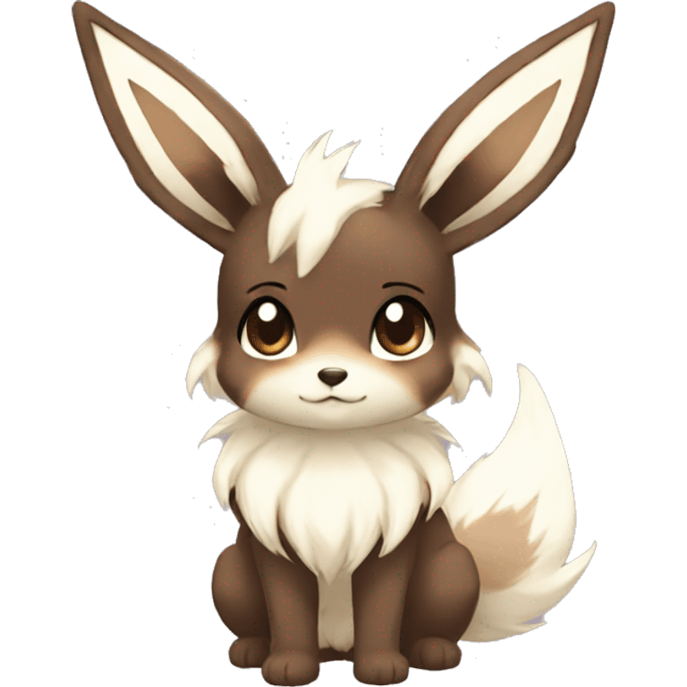 Kawaii Pale Shiny Eevee with dark brown long emo hair covering her eyes Full Body emoji