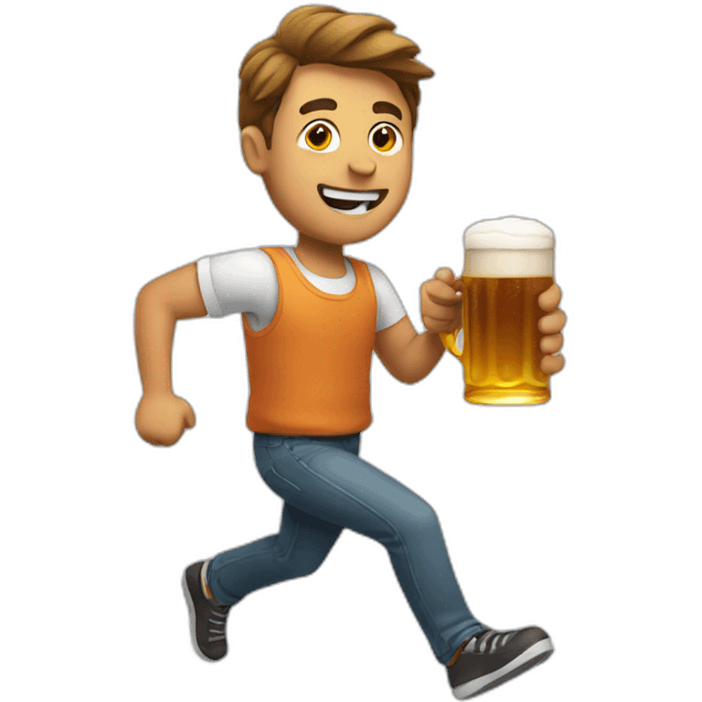 Man running holding a beer emoji