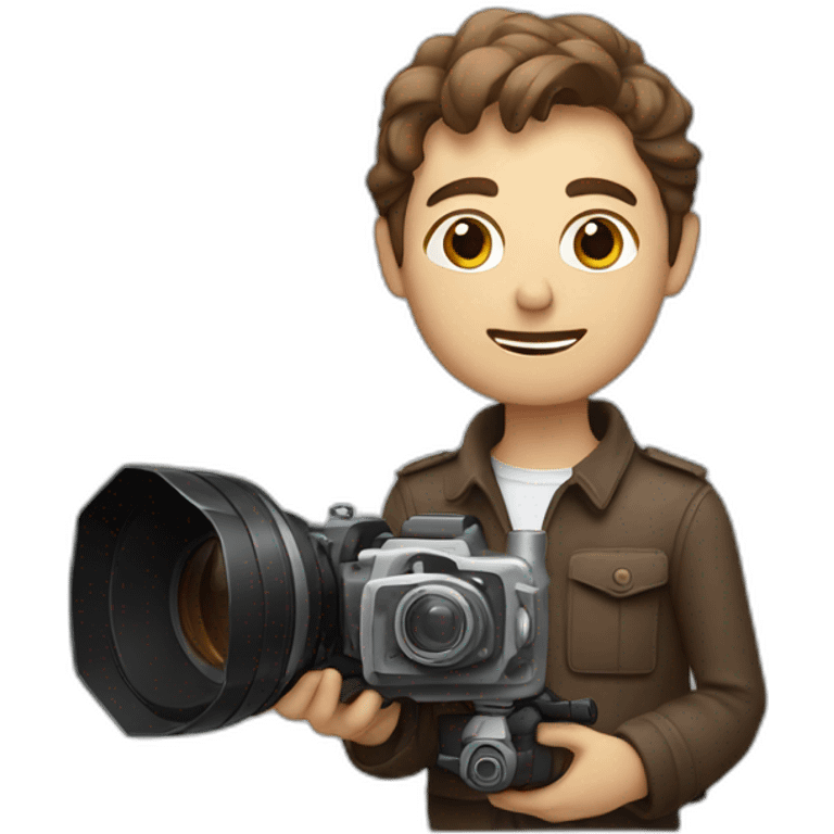 European film director with brown piled short hair holding a cinema camera emoji