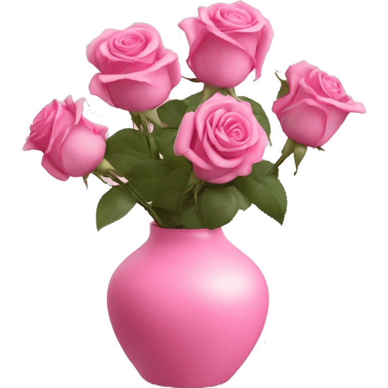 Pink roses in transprent pink vase  emoji