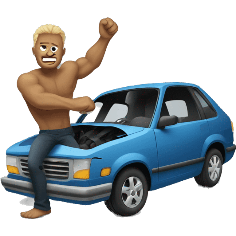 Bold ripped man ripping a car apart emoji