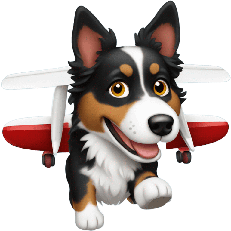 Black Tri Australian shepherd flying a plane emoji