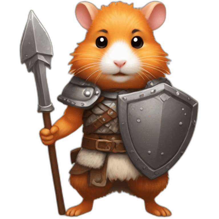 A joyful (((Orange Hamster))) dressed as a ((Viking)), with a warm expression and a defensive posture, ready to engage with a shield drawn, pixelart emoji