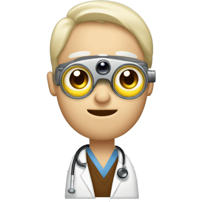 Médica de cabello marrón en microscopio binocular emoji