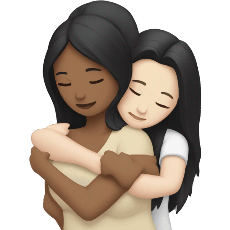 Lesbians with long black hair and white skin hugging passionately emoji