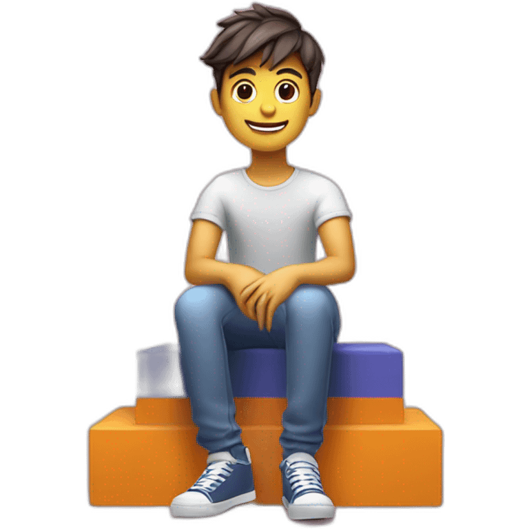 Create a 3D illustration of an animated character of a handsome boy sitting Casually on top of a social media logo"Instagram", the character must wear modern lndia emoji