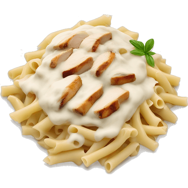 Alfredo pasta with white Alfredo sauce on top and grilled chicken  emoji