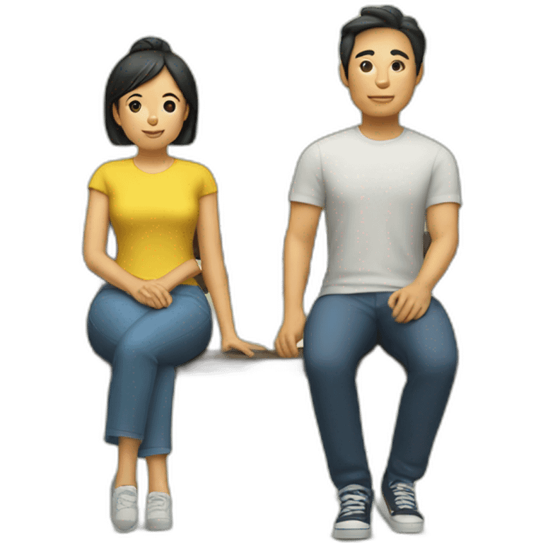 two asian characters sitting on a bench emoji