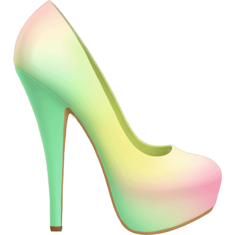 Realistic isolated top front view of a pair of pastel green,pastel yellow,and pastel pink ombre cut out high heel shoes.  emoji