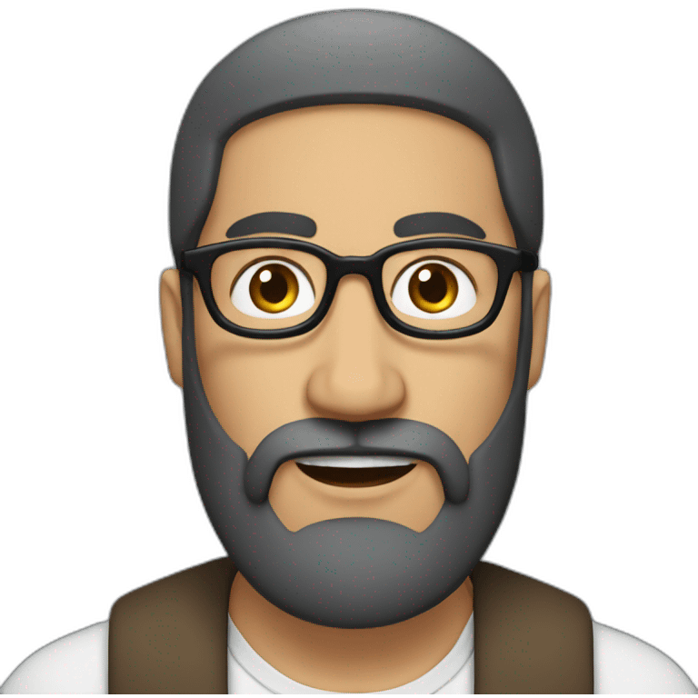 Middle age Arab man with a long blach beard, round glasses and short hair. emoji