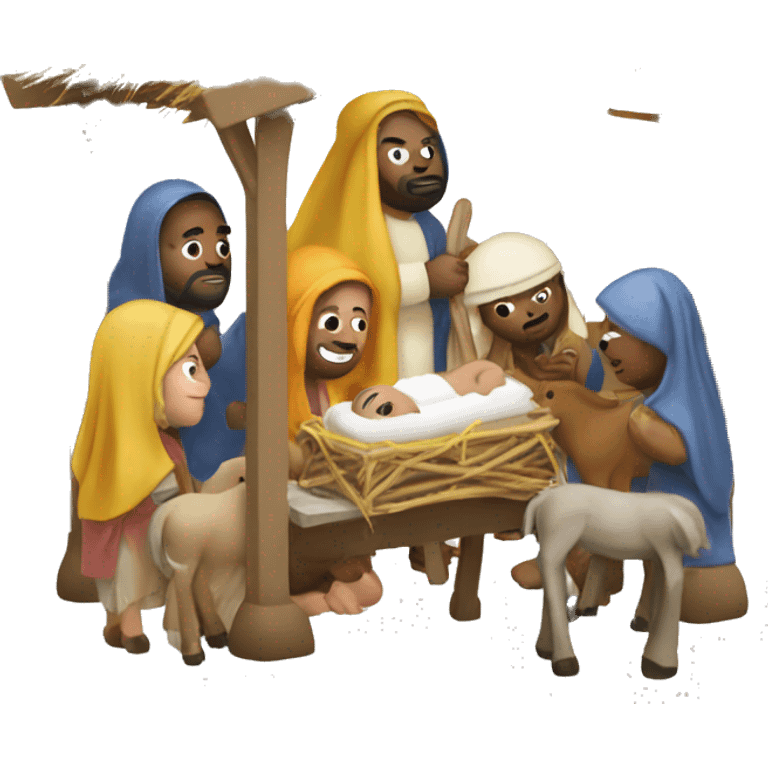 Nativity scene complete with 3 king maggi emoji