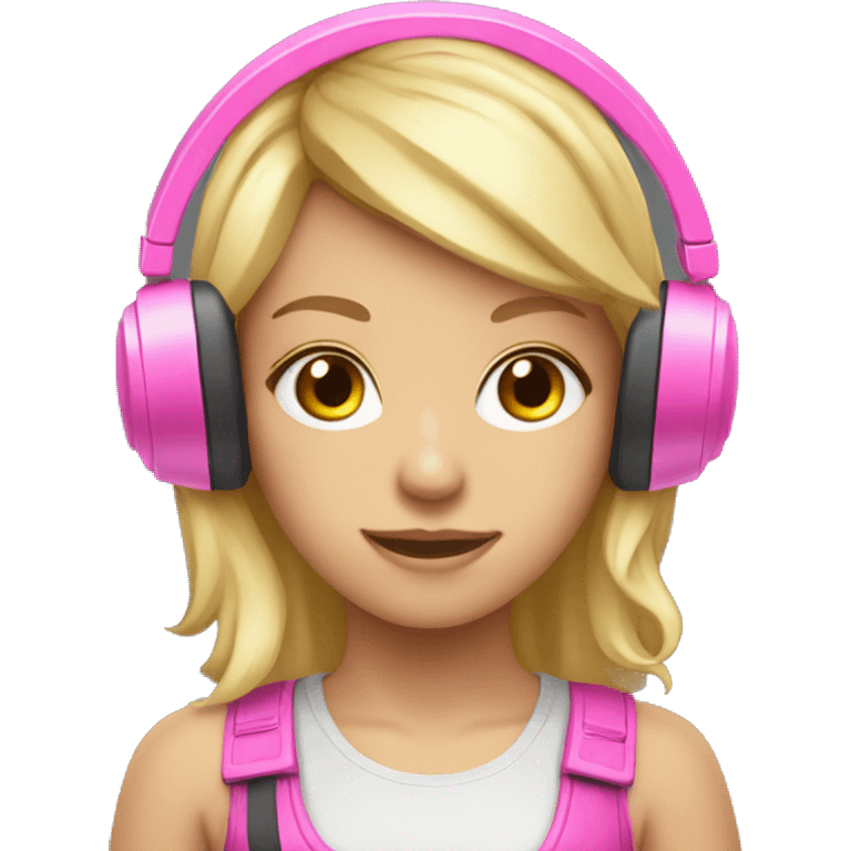 gamer girl with blonde hair and pink headset on emoji