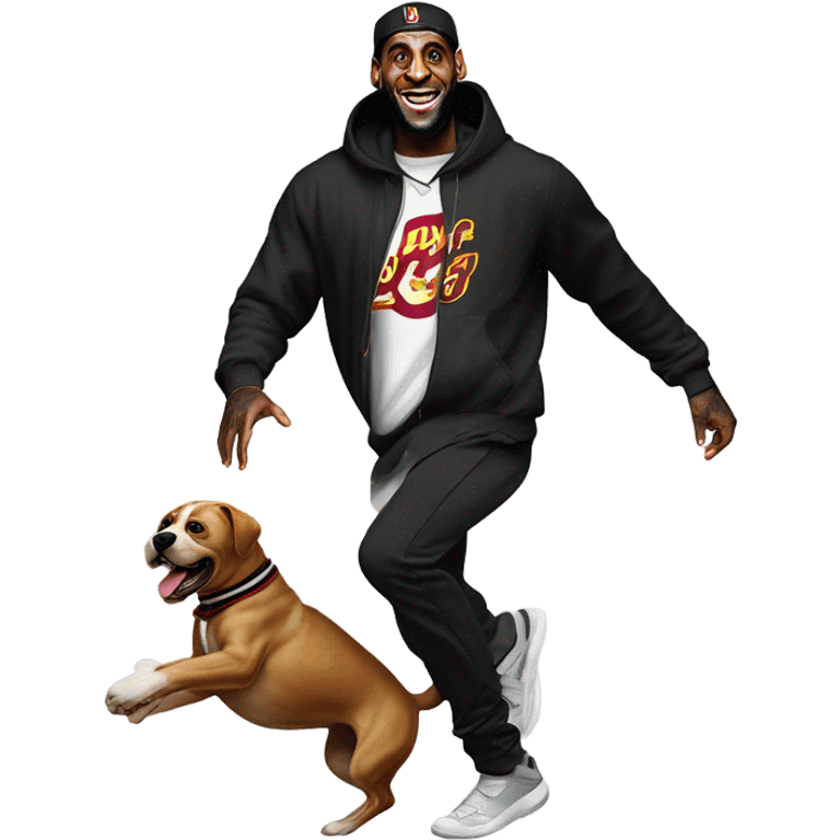 Lebron James dancing on a dog with a supreme hoodie  emoji