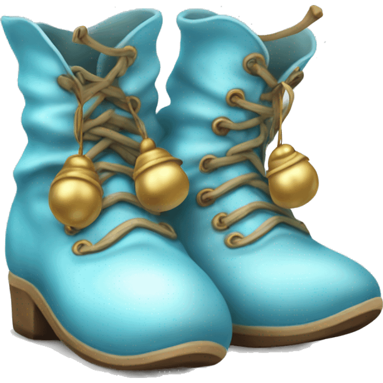 Realistic isolated light blue elf shoes with bells. emoji