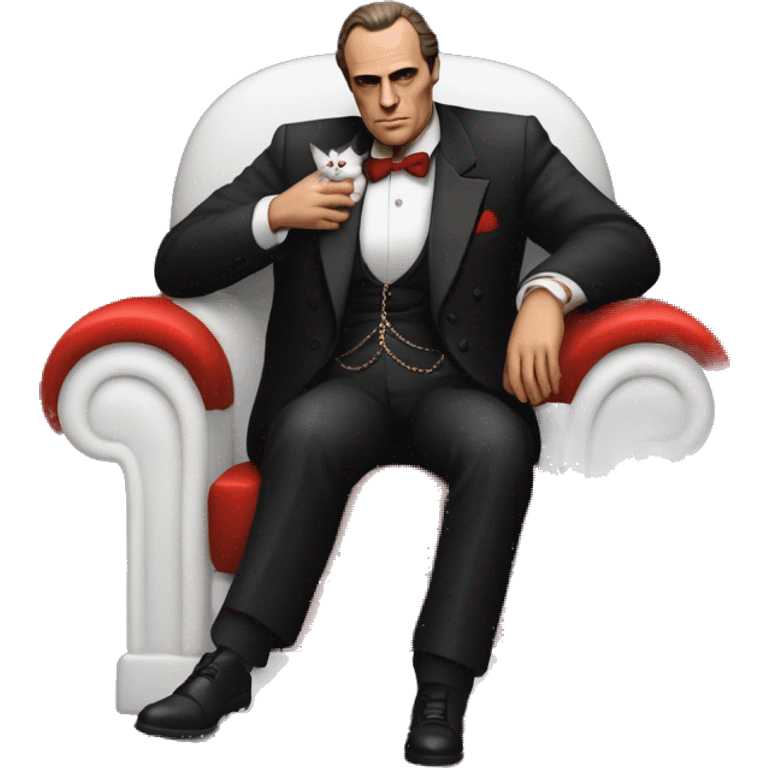 don corleone as a mafia boss sitting on a red chair petting a white cat on his lap emoji