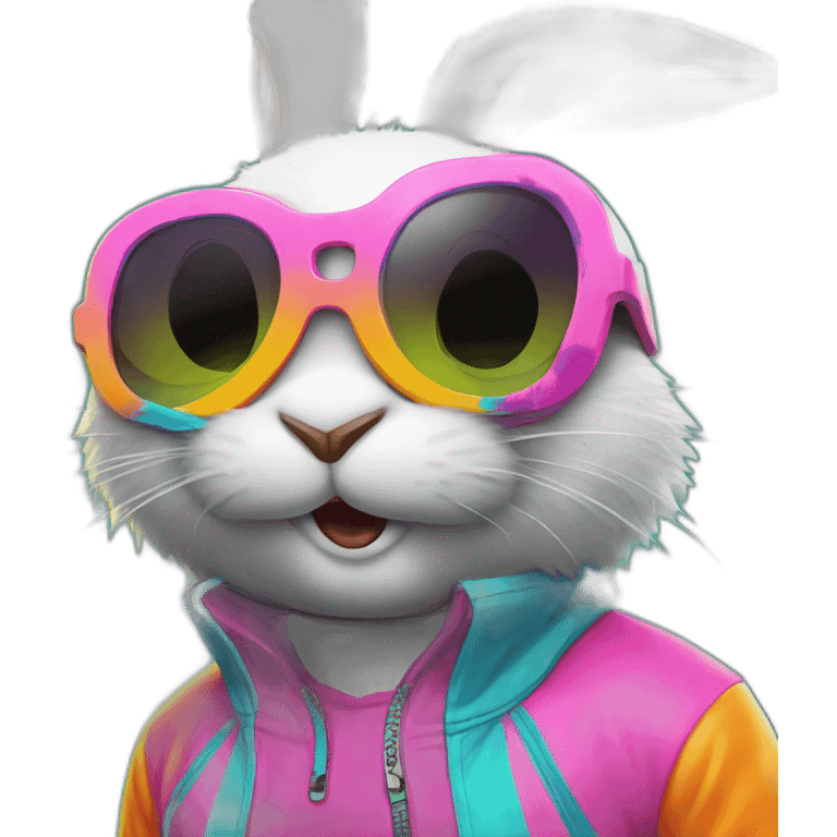 crazy rabbit in retro neon track suit and sunglasses emoji