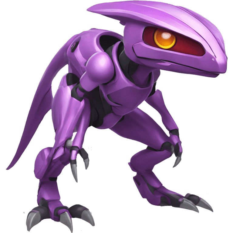 a Genesect-Raptor-Fakémon—hybrid with a futuristic visor-helmet full body emoji