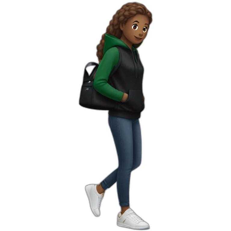 Lacoste bag girl with black lacoste hoodie emoji