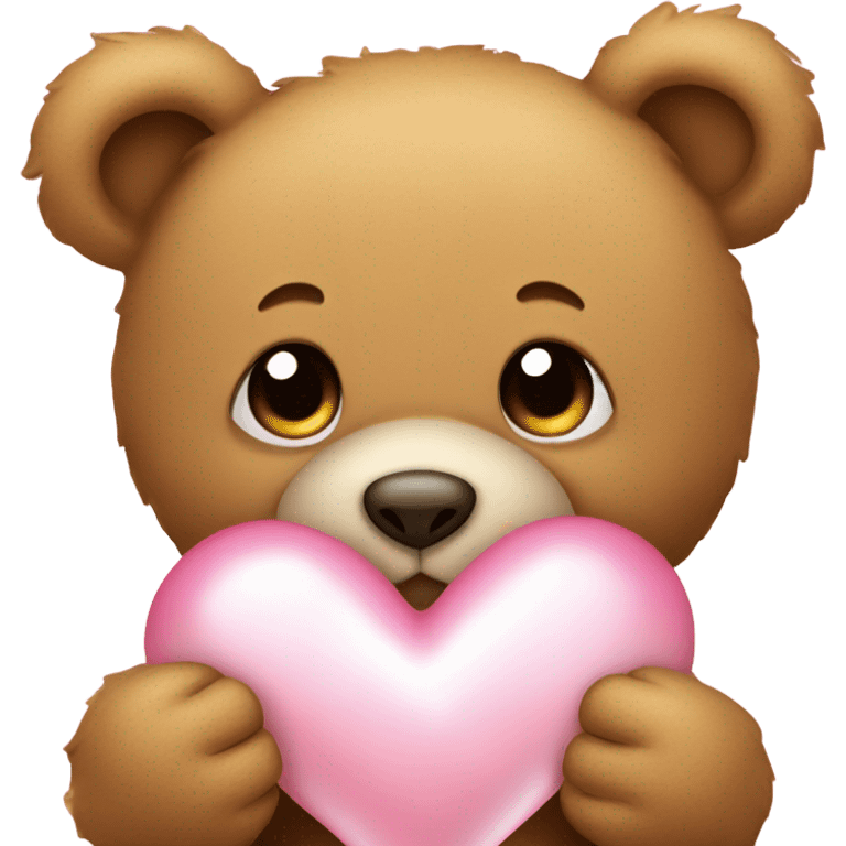 light brown teddy bear holding a light pink love heart  emoji