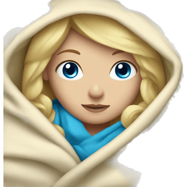 Blonde girl in blanket with blue eyes emoji