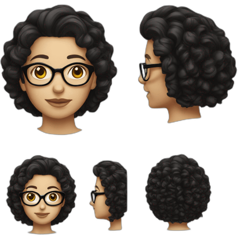 white woman long curly black hair glasses emoji