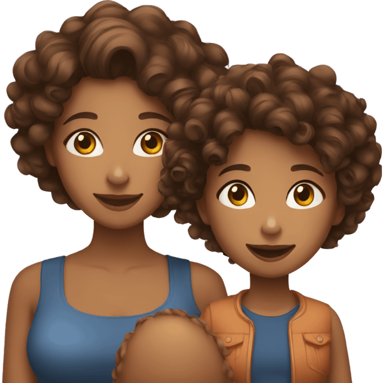 brown curly hair mom and brown curly hair daughter smiling emoji