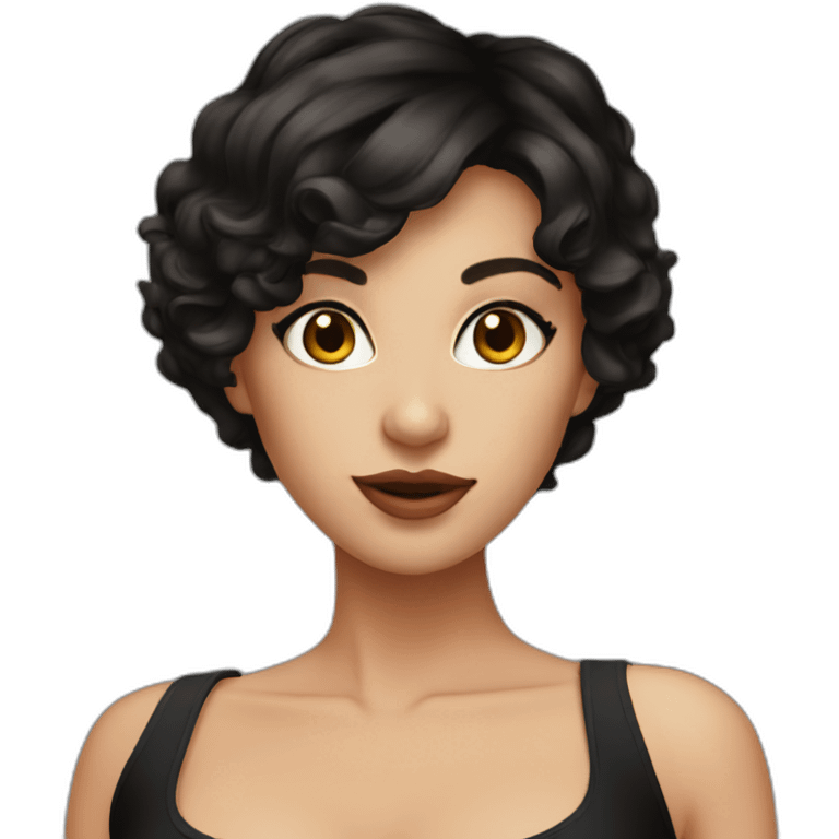 Sexy pixie Short hair brunette with black long dress emoji