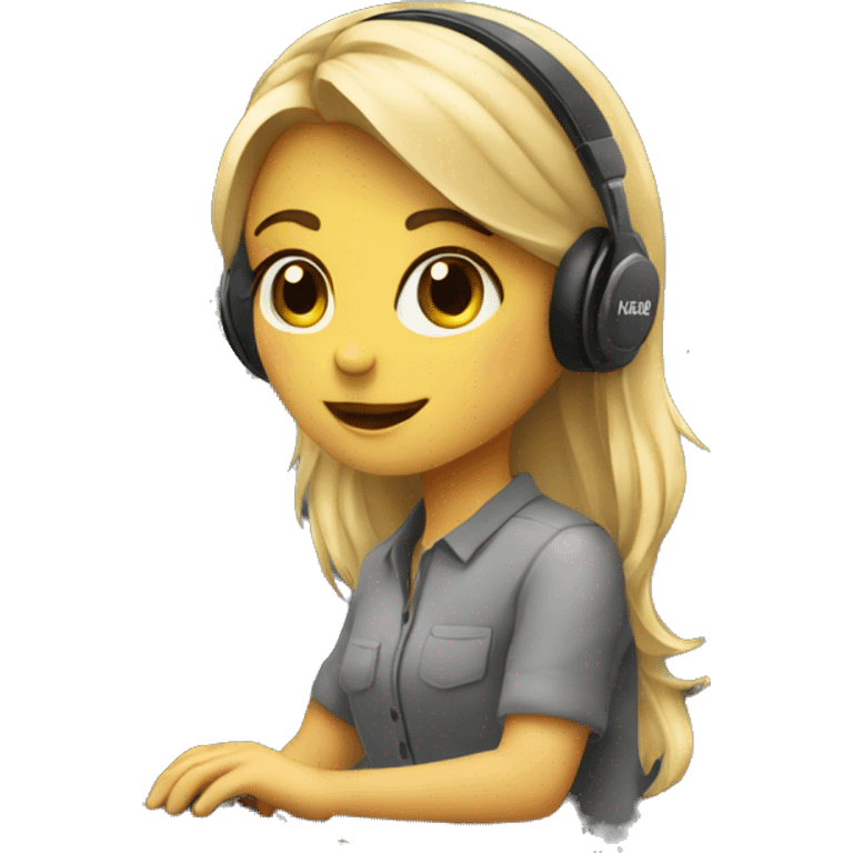 Audio technician girl blonde with an audio desk sitting emoji