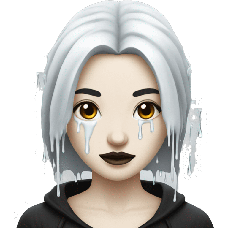 white goth women with long black hair with white sticky flour water dripping off her emoji