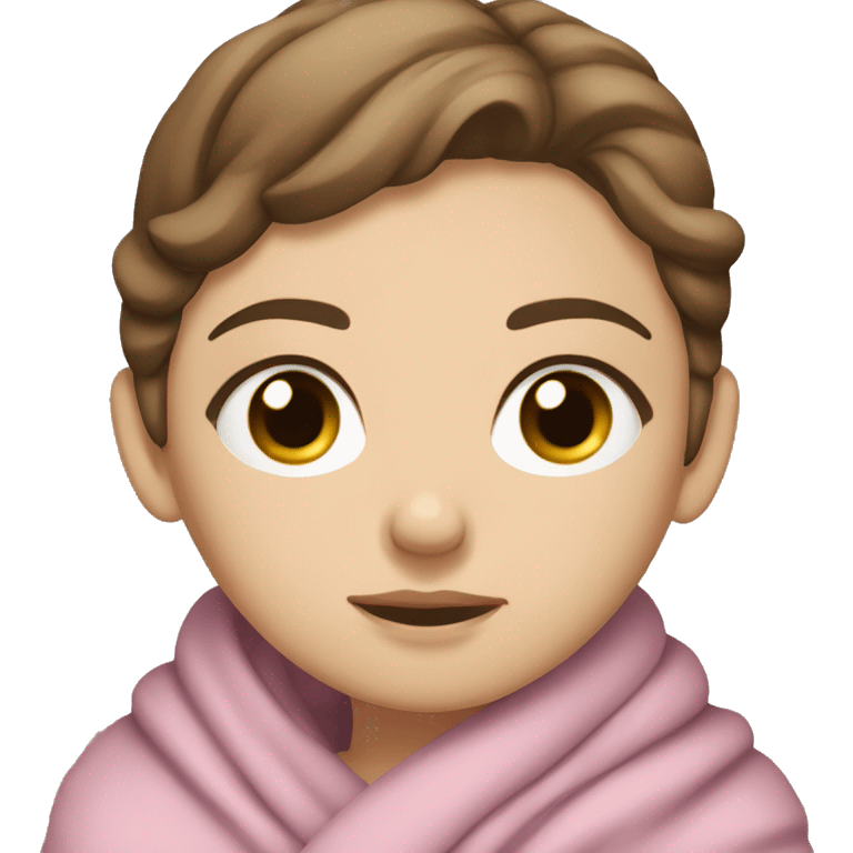 White girl short brown hair eyes closed wrapped in blanket emoji