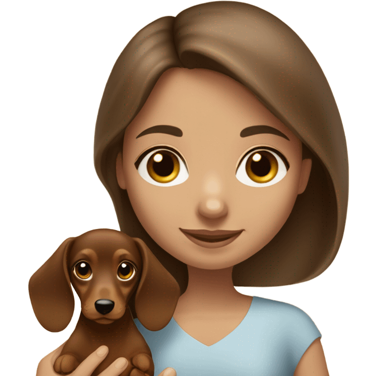 Brunette long hair light tan girl with  dachshund puppy emoji