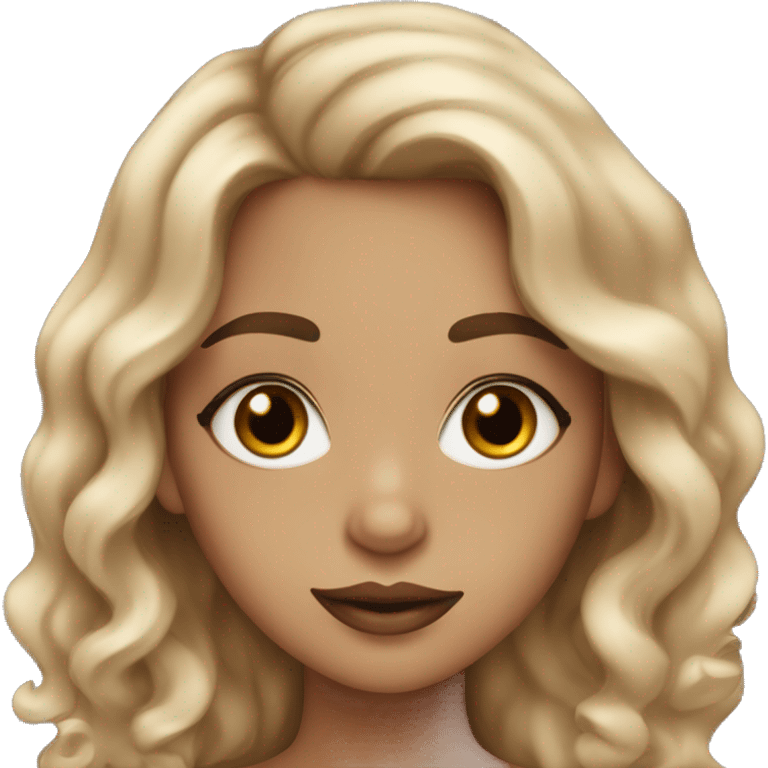 Wavy hair girl with almond eyes and mascara with brown lip liner  emoji