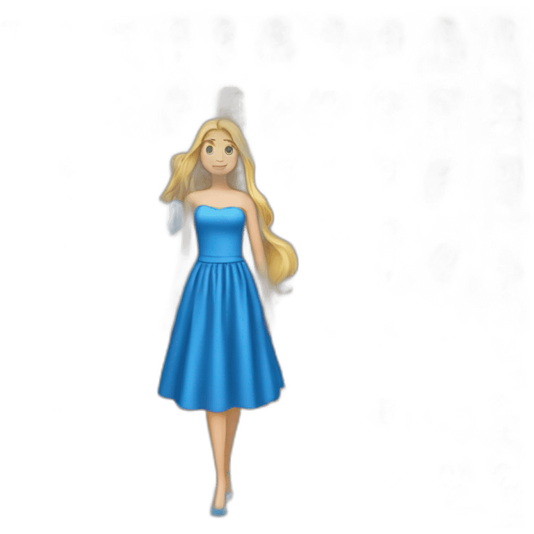 a girl in a blue dress long blond hair shopping out  emoji