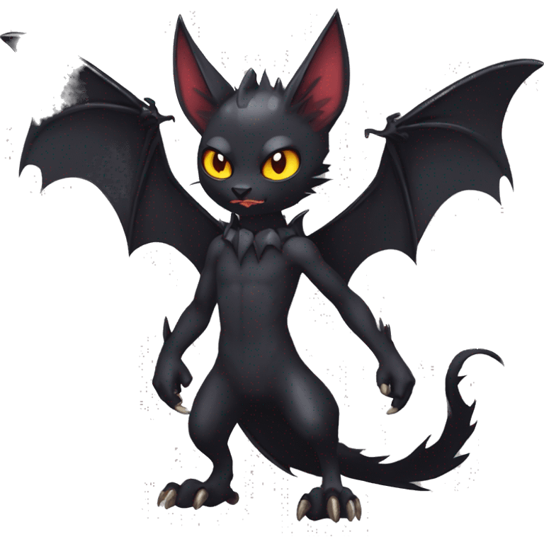 Black Cool Edgy Punk-Gothic Horned Bat-winged Litten-Bat-cat-Fakemon full body emoji