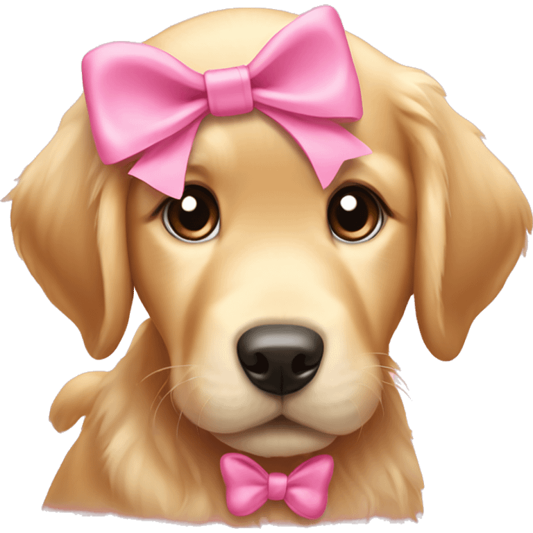 Golden retriever puppy with pink bow emoji