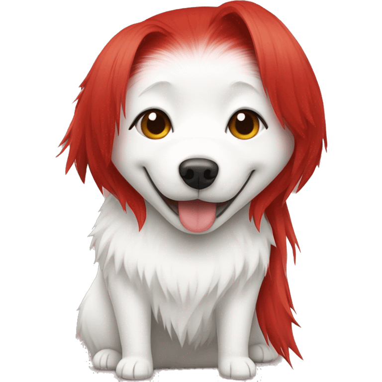 Japanese spitz dog hug red hair girl emoji