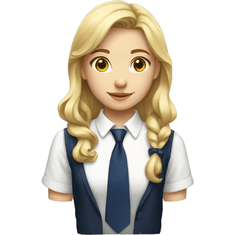 blonde school girl in white shirt and navy tie emoji